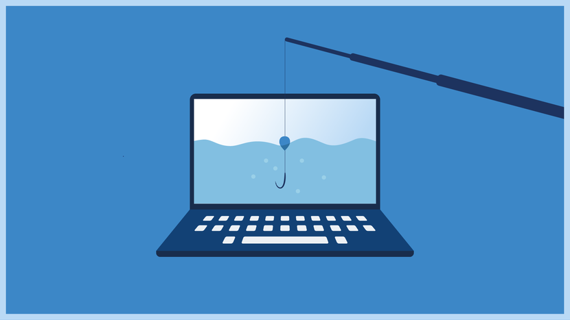 Illustratie van een vishengel die een laptop vangt.