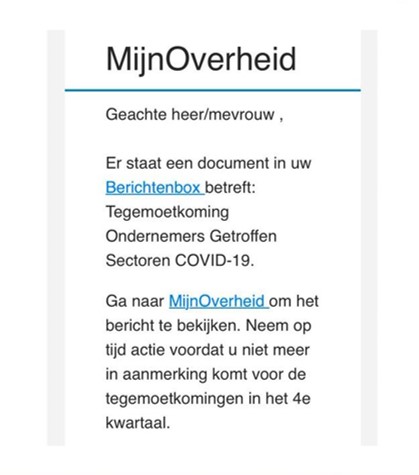 Voorbeeld van Covid Phishing